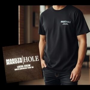 Vtg 90s blk Marilyn Manson Hole 1999 tour local crew graphic tshirt XL Unisex
